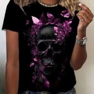 Skull Print Crew-Neck T-Shirt